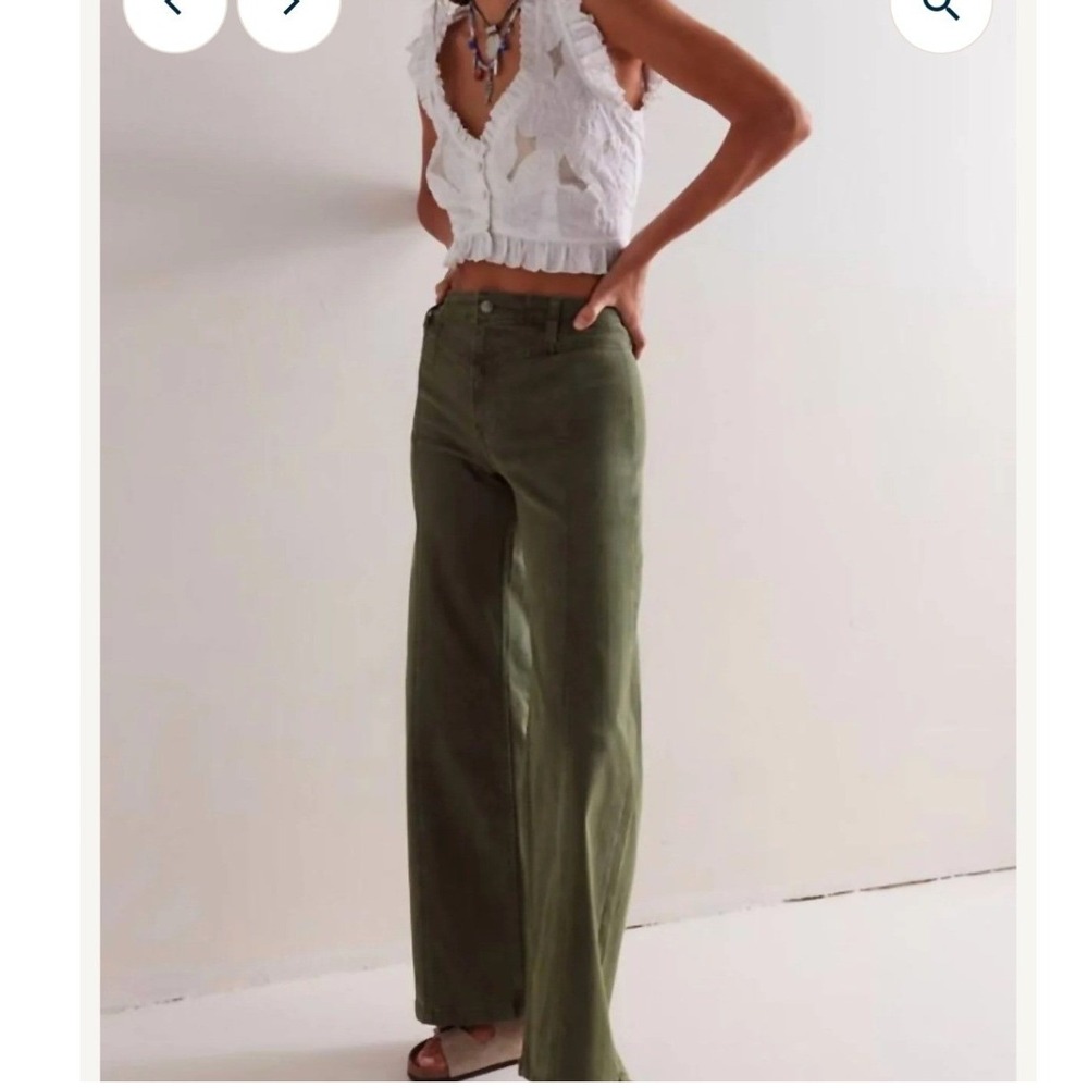 We The Free Olive Green High Rise Wide Leg Seam Detail Pants Size 29